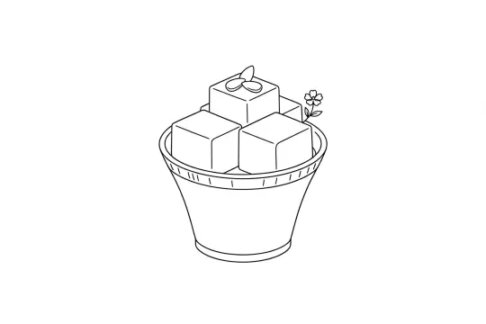 Almond Tofu, catering dish line drawing