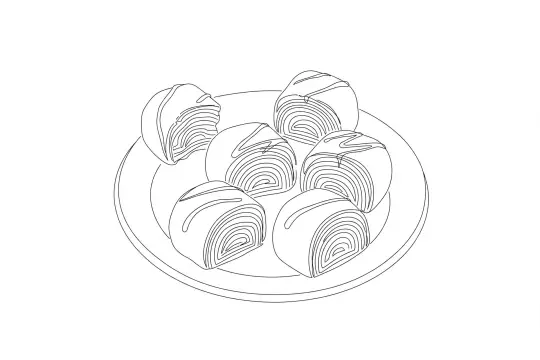 Caramel Baumkuchen Bites, catering dish line drawing