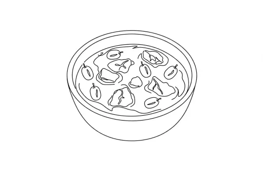 Black Chicken Soup, catering dish line drawing