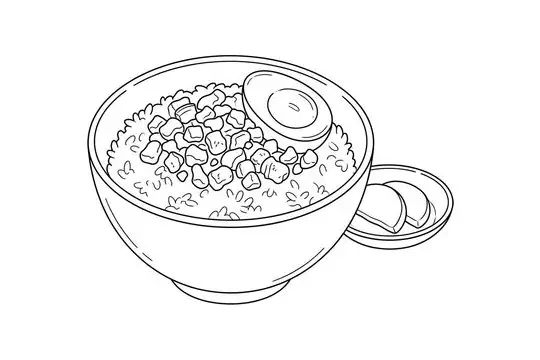 Braised Pork Rice, catering dish line drawing