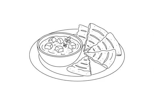 Butter Chicken with Naan, catering dish line drawing