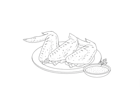 Cajun Roast Chicken Wings, catering dish line drawing