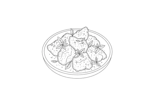 Crispy Salt & Pepper Chicken Bites, catering dish line drawing