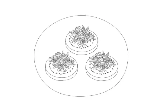 Crab-Flavored Seafood Canapés, catering dish line drawing