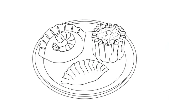 Dim Sum Trio, catering dish line drawing