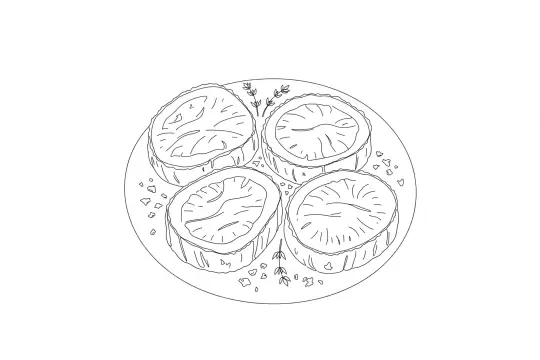 Sliced Filet Mignon, catering dish line drawing
