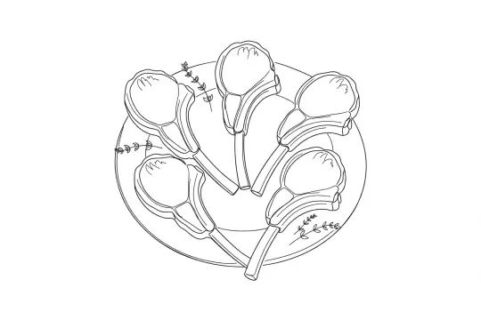 French Lamb Chops, catering dish line drawing