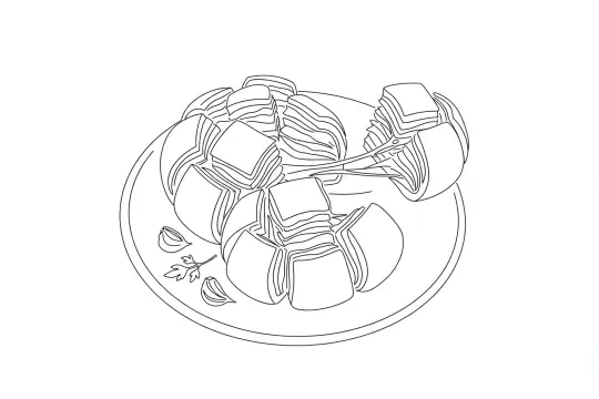 Garlic Bread, catering dish line drawing