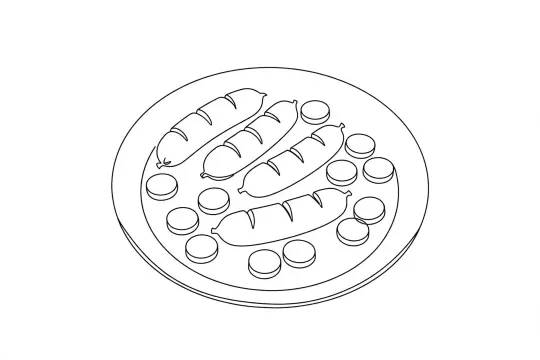 German Sausages, catering dish line drawing
