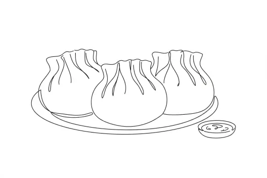 Hand-Folded Golden Pork & Cabbage Dumplings, catering dish line drawing