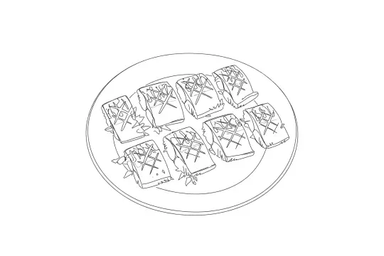 Grilled Mackerel, catering dish line drawing