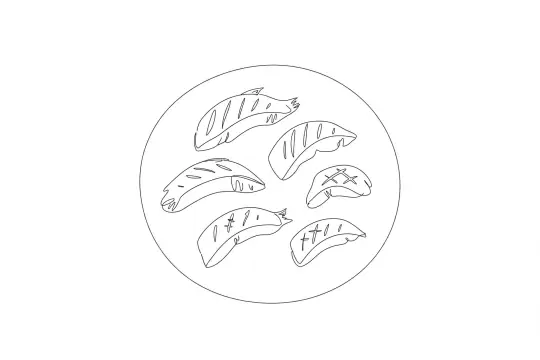 Grilled Sweetfish, catering dish line drawing