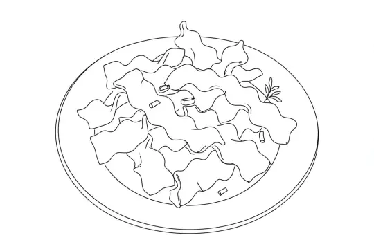 Knife-Cut Noodles, catering dish line drawing