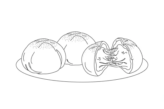 Mochi Bread, catering dish line drawing