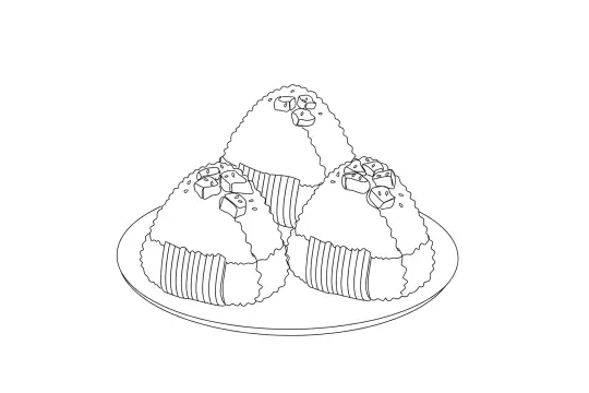 Teriyaki Chicken Onigiri, catering dish line drawing