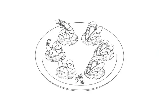 Paella, catering dish line drawing