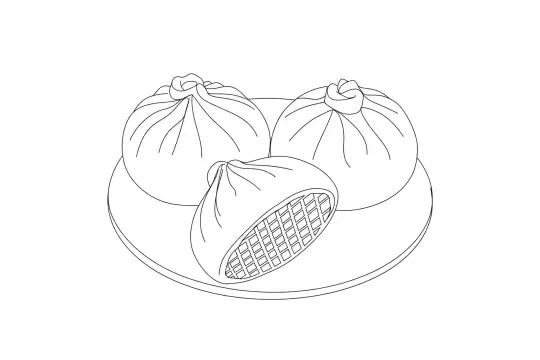 Pan-Fried Buns, catering dish line drawing