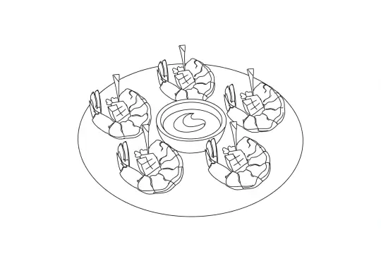 Pineapple Shrimp, catering dish line drawing