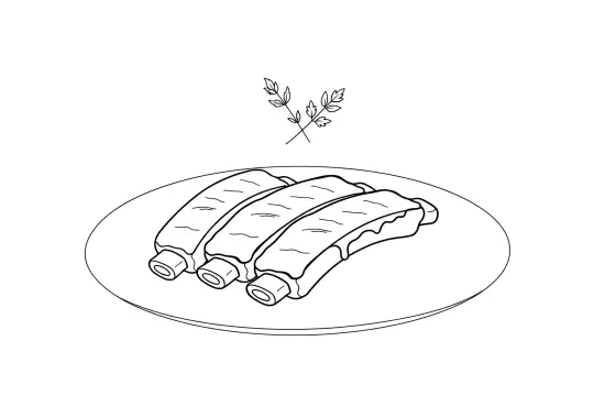 Char-Grilled Pork Ribs, catering dish line drawing