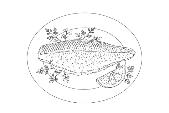 Pan-Seared Sea Bass, catering dish line drawing