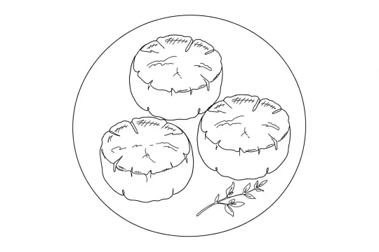 Seared Hokkaido Scallops, Citrus Beurre Blanc, catering dish line drawing