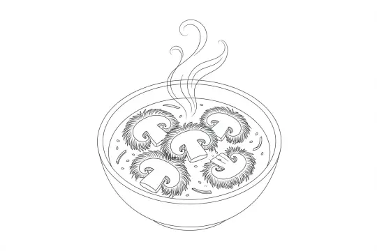 Sesame Oil Mushroom Soup, catering dish line drawing