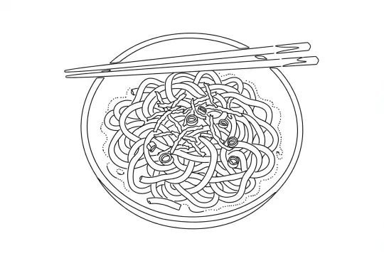 Sesame Udon, catering dish line drawing