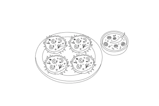Golden Seafood Shrimp Cakes, catering dish line drawing