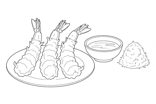 Crispy Shrimp Tempura, catering dish line drawing