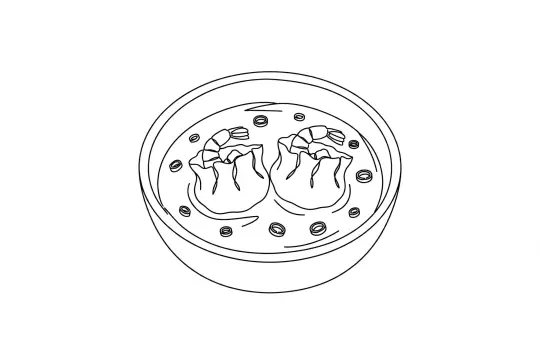 Shrimp Wontons, catering dish line drawing