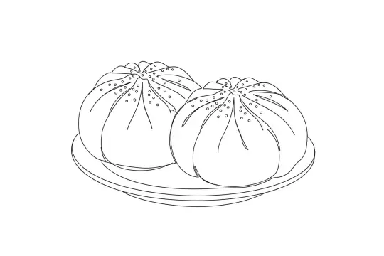 Steamed Veggie Buns, catering dish line drawing
