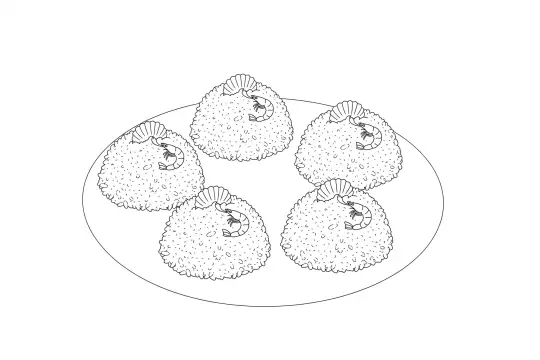 XO Seafood Fried Rice, catering dish line drawing